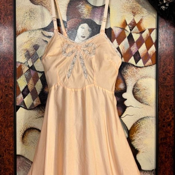 Vintage antique 30s rare art deco insertion lace bow midi slip dress bias cut - Picture 4 of 8